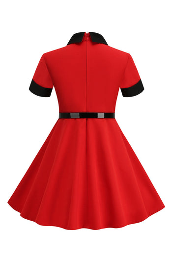 Red Jewel Neck Vintage Girl kjoler