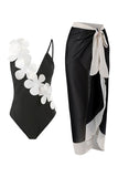 One Piece High Waist Black badetøy med blomst