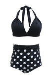 Svart Polka Dots Halter Badetøy