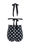 Svart Polka Dots Halter Badetøy