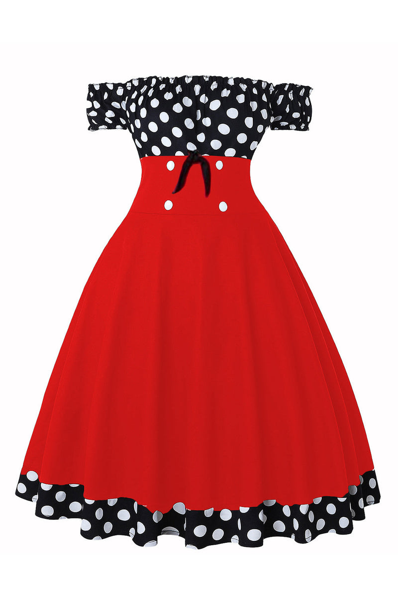 Load image into Gallery viewer, Av skulderen Polka Dots 1950-kjole