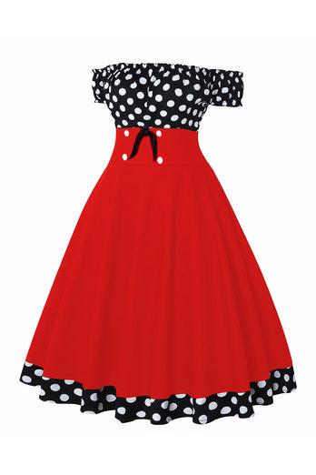 Av skulderen Polka Dots 1950-kjole