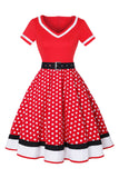 Svart V-hals Polka Dots 1950-tallet kjole