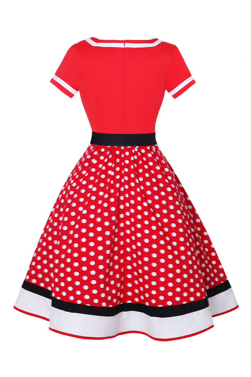 Load image into Gallery viewer, Svart V-hals Polka Dots 1950-tallet kjole