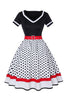 Load image into Gallery viewer, Svart V-hals Polka Dots 1950-tallet kjole