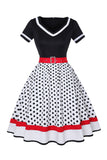 Svart V-hals Polka Dots 1950-tallet kjole