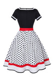 Svart V-hals Polka Dots 1950-tallet kjole