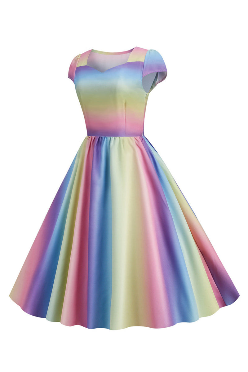 Load image into Gallery viewer, Fargerik A Line Vintage 1950-tallet kjole