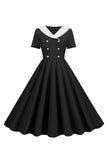 Peter Pan Collar Swing kjole fra 1950-tallet med korte ermer