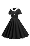 Peter Pan Collar Swing kjole fra 1950-tallet med korte ermer