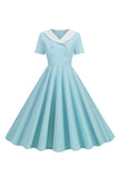 Peter Pan Collar Swing kjole fra 1950-tallet med korte ermer