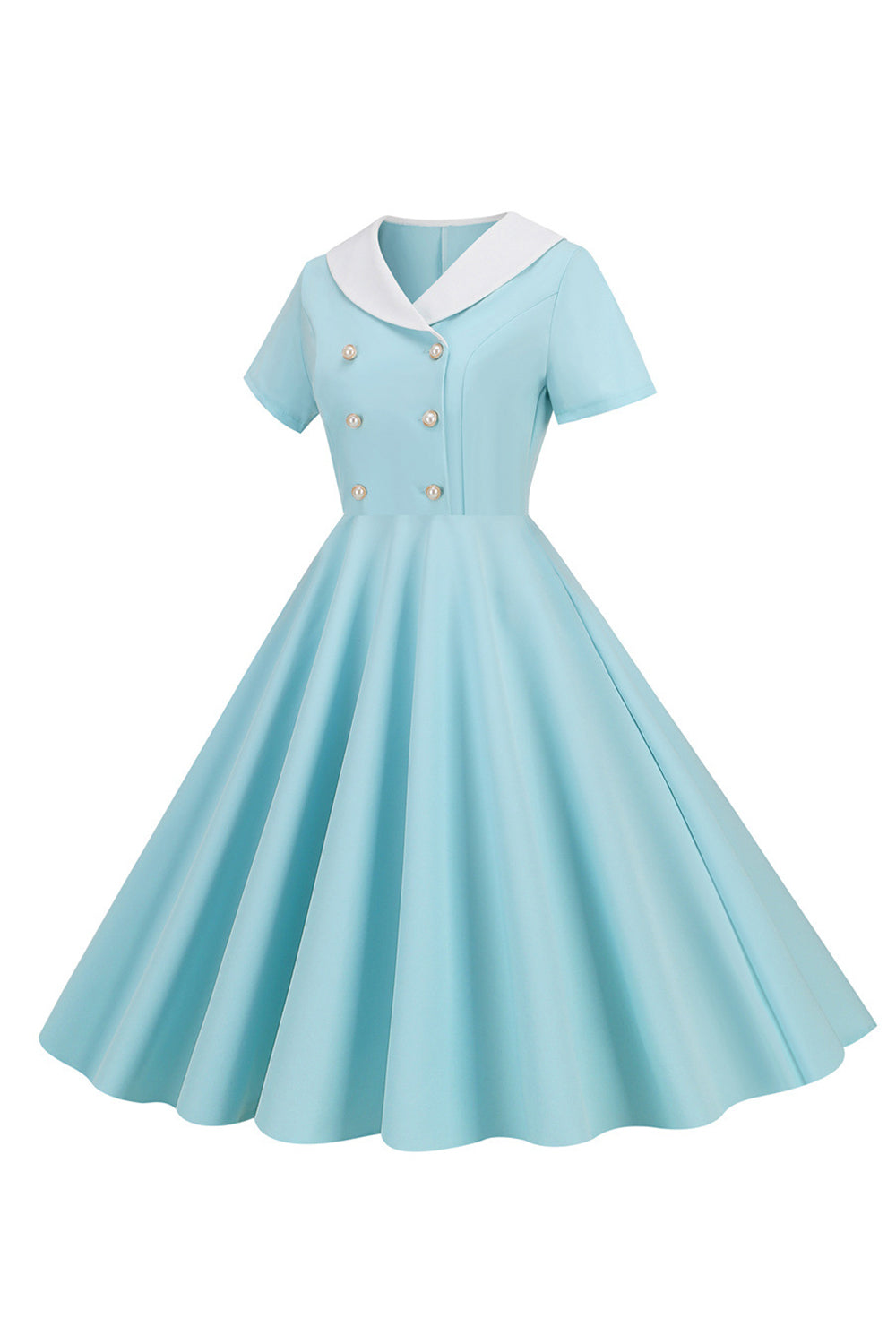 Peter Pan Collar Swing kjole fra 1950-tallet med korte ermer