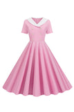 Peter Pan Collar Swing kjole fra 1950-tallet med korte ermer