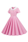 Peter Pan Collar Swing kjole fra 1950-tallet med korte ermer