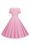 Peter Pan Collar Swing kjole fra 1950-tallet med korte ermer