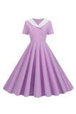 Peter Pan Collar Swing kjole fra 1950-tallet med korte ermer