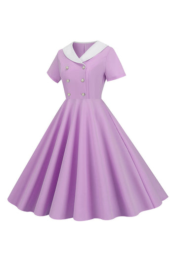 Peter Pan Collar Swing kjole fra 1950-tallet med korte ermer