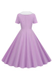 Peter Pan Collar Swing kjole fra 1950-tallet med korte ermer