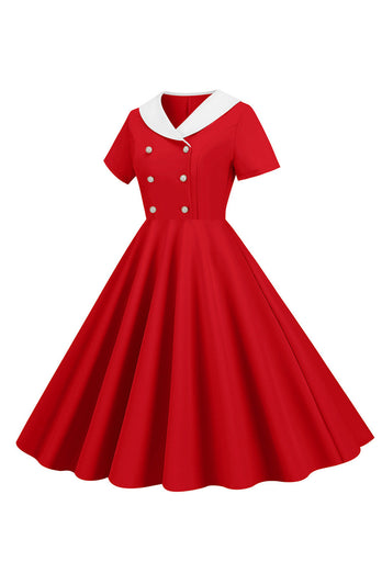 Peter Pan Collar Swing kjole fra 1950-tallet med korte ermer