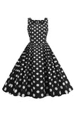 Svart Polka Prikker Vintage 1950-tallet Kjole