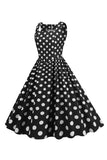 Svart Polka Prikker Vintage 1950-tallet Kjole