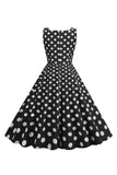 Svart Polka Prikker Vintage 1950-tallet Kjole