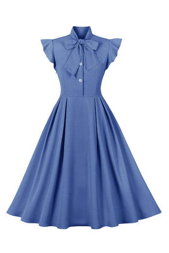 Gul Solid Swing 1950-tallet kjole med sløyfe