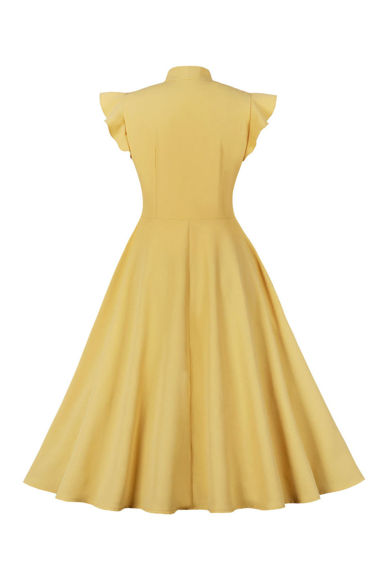 Load image into Gallery viewer, Gul Solid Swing 1950-tallet kjole med sløyfe
