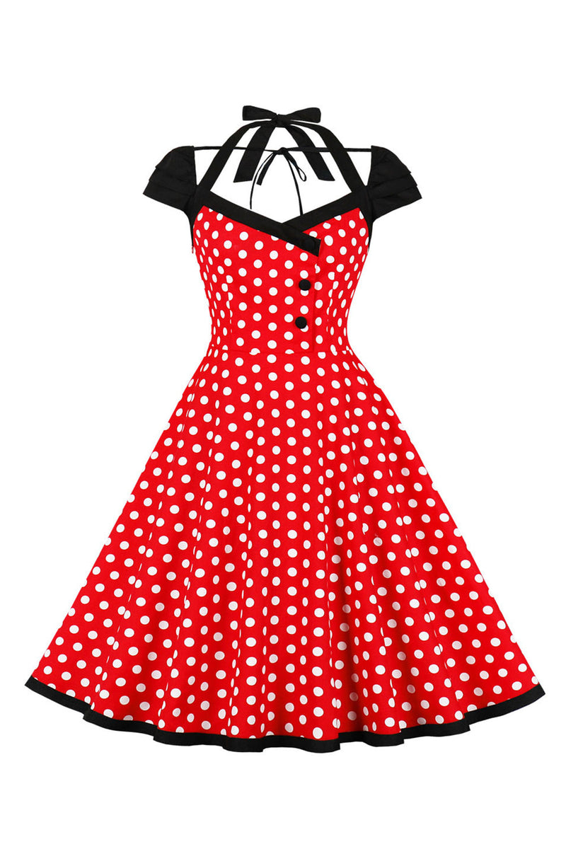 Load image into Gallery viewer, Red Polka Dots Halter Swing 1950-tallet kjole