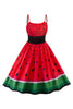 Load image into Gallery viewer, Rød vannmelon trykt vintage kjole fra 1950-tallet