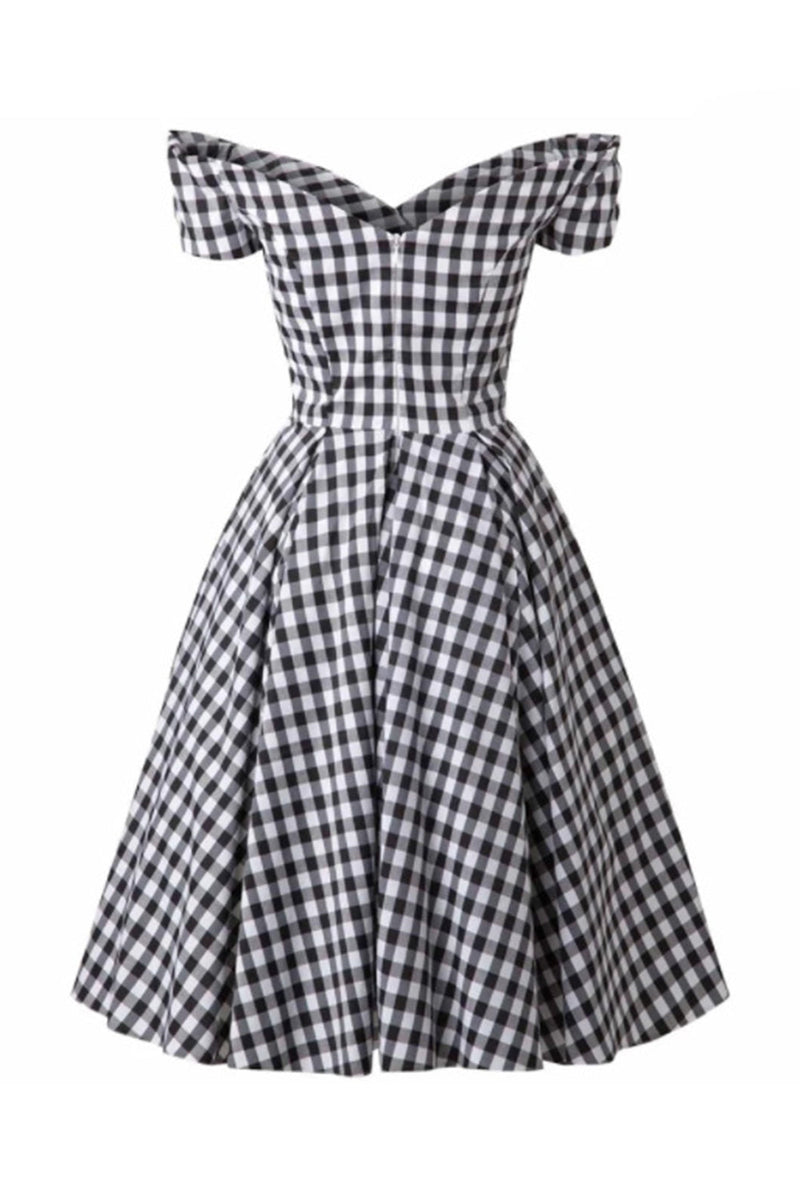 Load image into Gallery viewer, Svart Gingham Vintage kjole fra 1950-tallet