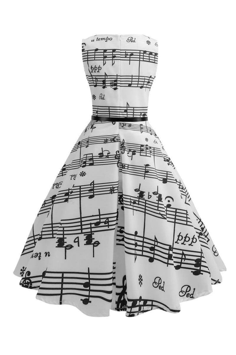 Load image into Gallery viewer, Hvit trykt swing 1950-tallet vintage kjole