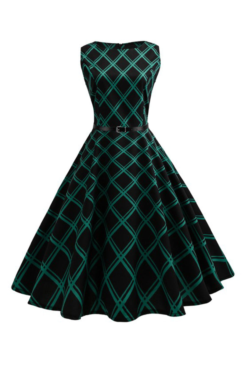 Load image into Gallery viewer, Swing Green rutete kjole fra 1950-tallet