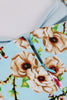 Load image into Gallery viewer, Blå blomst spaghetti stropper 1950-tallet kjole med sløyfe