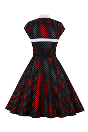 Black Polka Dots 1950-tallet Kjole med knapp