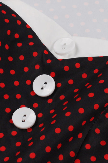 Black Polka Dots 1950-tallet Kjole med knapp