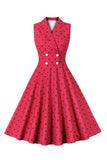 Red Polka Dots Swing 1950-tallet kjole