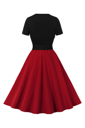 Retro stil firkantet hals burgunder kjole fra 1950-tallet