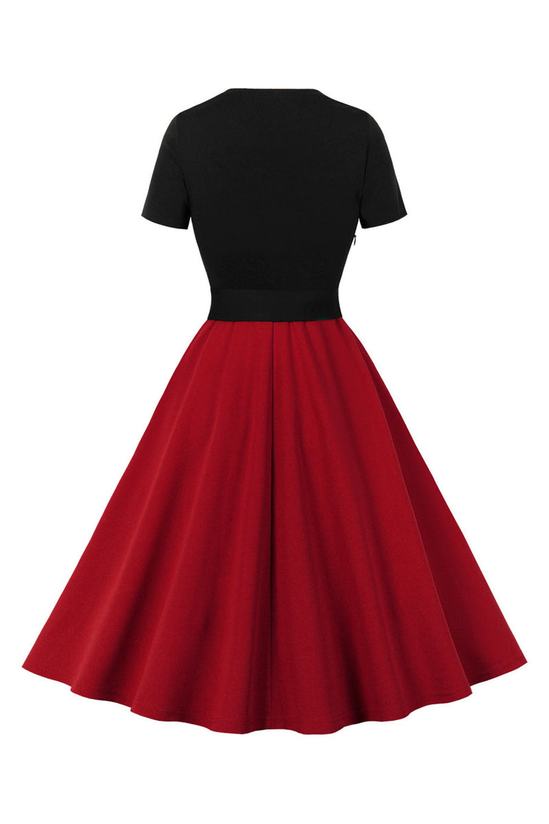 Load image into Gallery viewer, Retro stil firkantet hals burgunder kjole fra 1950-tallet