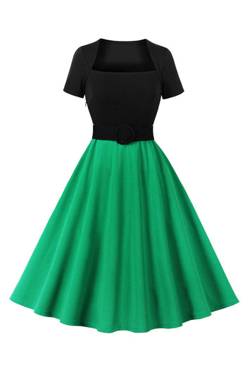 Retro stil firkantet hals burgunder kjole fra 1950-tallet