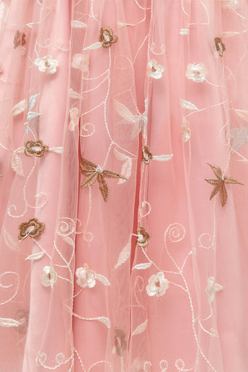 En linje firkantet hals rosa kjole fra 1950-tallet med halve ermer