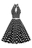 Load image into Gallery viewer, Hepburn Style Halter Neck Polka Dots Rød kjole fra 1950-tallet