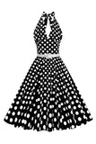 Hepburn Style Halter Neck Polka Dots Rød kjole fra 1950-tallet