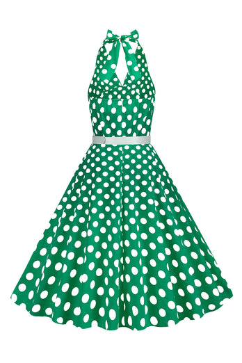 Hepburn Style Halter Neck Polka Dots Rød kjole fra 1950-tallet