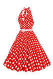 Hepburn Style Halter Neck Polka Dots Rød kjole fra 1950-tallet