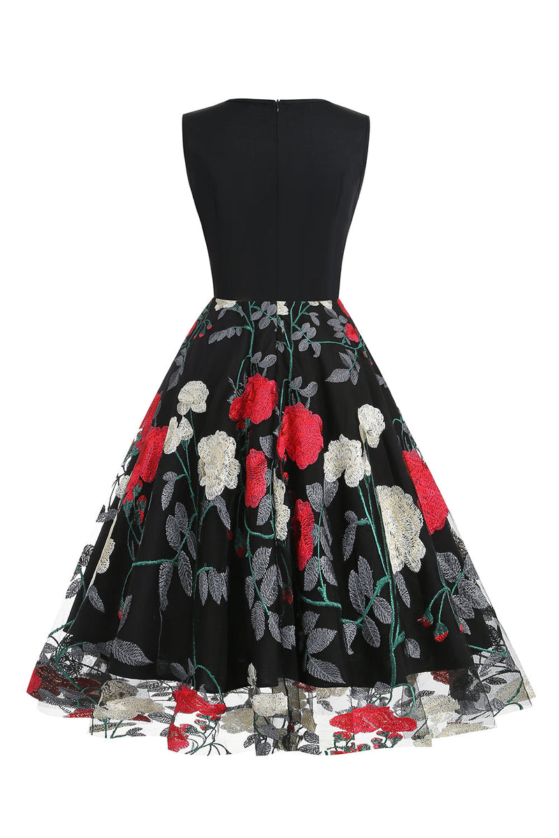 Load image into Gallery viewer, Fuchsia og svart vintage kjole fra 1950-tallet