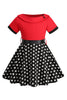 Load image into Gallery viewer, Bateau Neck Polka Dots Hvit Vintage Girl kjoler