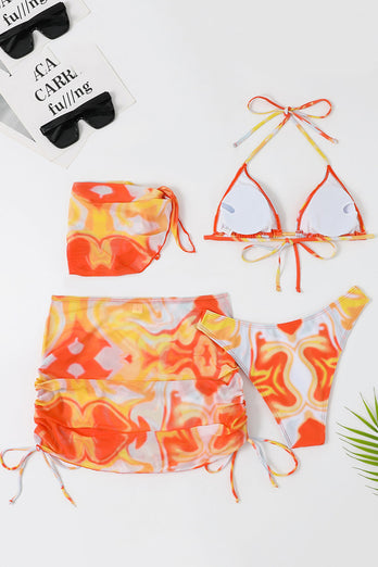 Halter Neck Orange Trykt Bikini