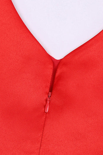 En linje V Neck Red Girl kjole med cap ermer