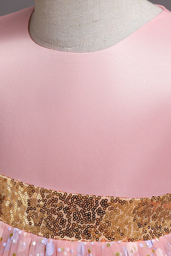 En linje juvel hals rosa jente festkjole med applikasjoner